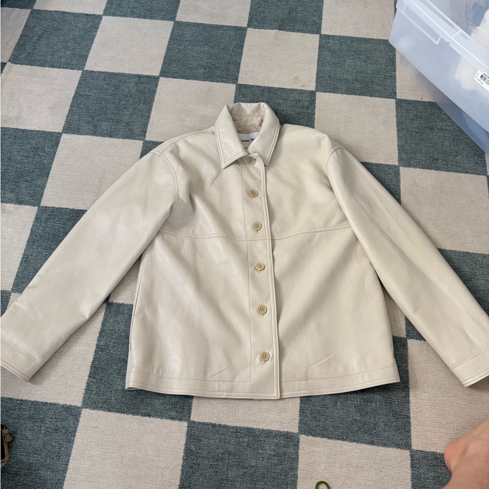 Aritzia Sunday Best Cream Leather-feel Jacket